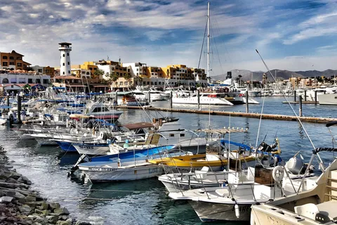 Fishing boats and pangas crowded into the Cabo San Lucas marina