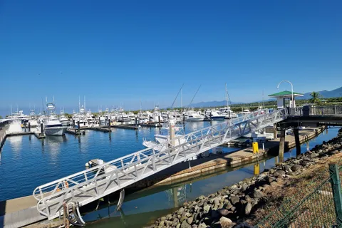 Docks and sportfishing boats at the marina in Quepos on the Pacific coast
