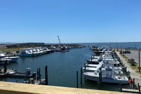 Sportfishing boats docked at the Oregon Inlet Fishing Center marina