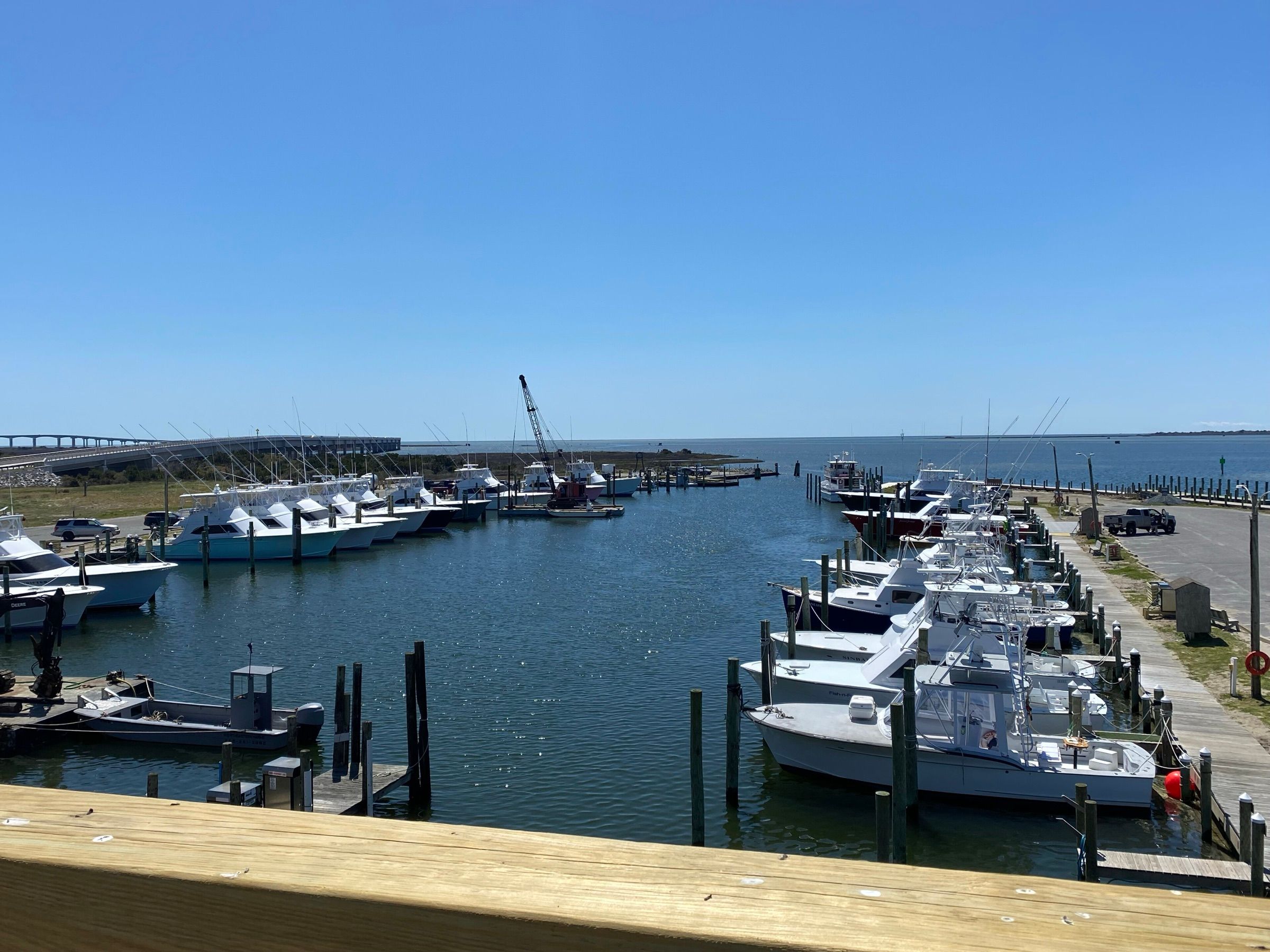 Sportfishing boats docked at the Oregon Inlet Fishing Center marina
