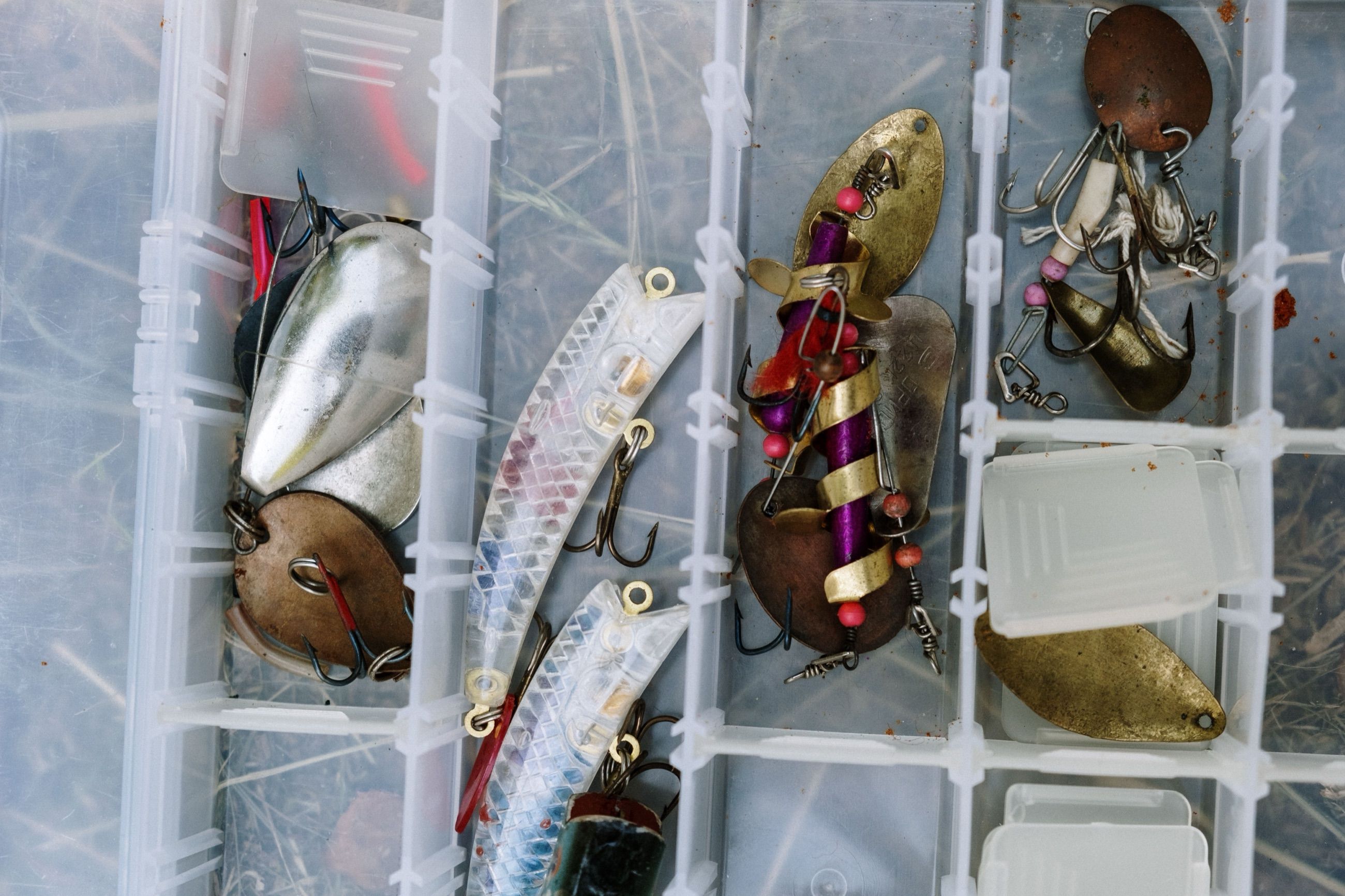 Tackle tray of spoons and hard-bodied lures